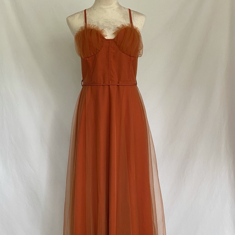 Burnt Orange Tulle Strap Dress NWOT